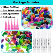 120Pcs Cat Nail Caps | Cat Nail Covers | Cat Claw Caps with Adhesives and App...