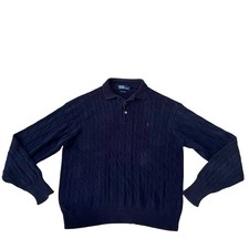 POLO RALPH LAUREN Cable Knit Pullover Navy Blue Sweater Sweatshirt XL Cotton