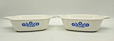 2 CorningWare Blue Cornflower Petite Pans 7''x5''x1-3/4'' Casserole Dishes P-41 EUC