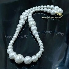 6-14mm White South Sea Shell Pearl Imitation Pearl Round Beads Necklace 18 inch