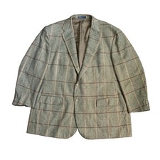 Vtg Polo Ralph Lauren Cashmere Blazer Men's 52 Plaid Windowpane Italy Made Rayon