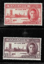 KING GEORGE VIth VICTORY STAMPS. BARBADOS SG262-263. MOUNTED MINT.