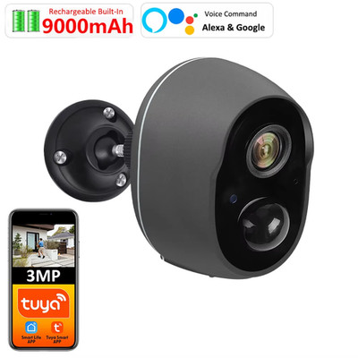 9000Mah Tuya Smart Life APP Battery Powered IP65 Outdoor WIFI 3MP Surveillance S