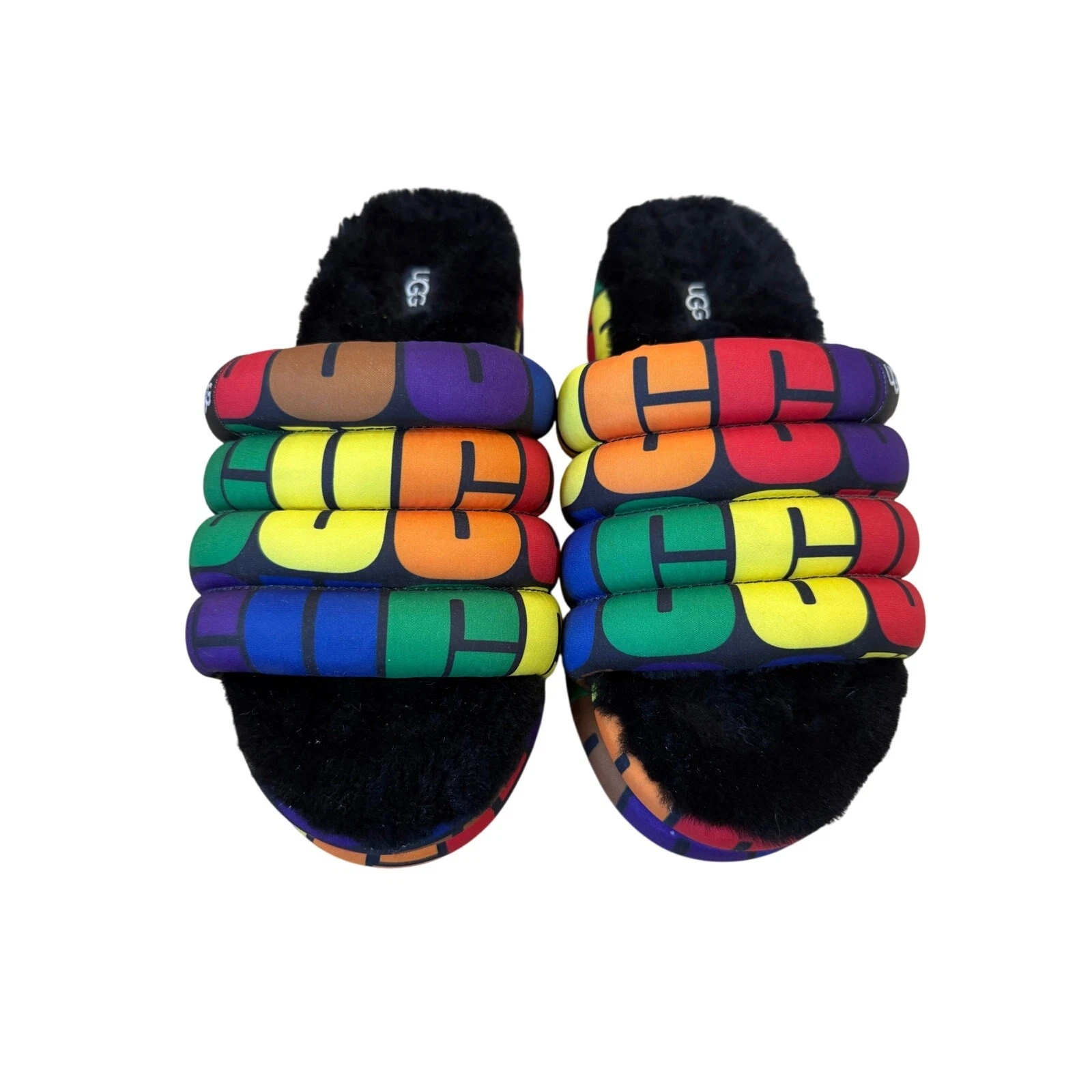 SANDALI SLIP ON PUFF UGG PRIDE Maxi SLIDE LOGO ARCOBALENO donna taglia US 7