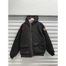 Snap-on Tools Mens XL Quilted Hooded Work Jacket Black Canvas Bomber USA Patch
