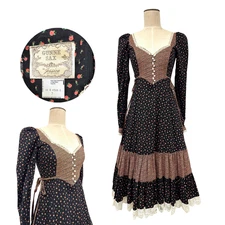 Vintage 1970s Gunne Sax Jessica McClintock Rose Print Prairie Tiered Dress Sz 7