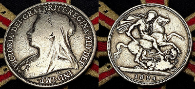1894 VICTORIAN CROWN Solid Silver Antique Coin Old Christening New Baby Gift UK