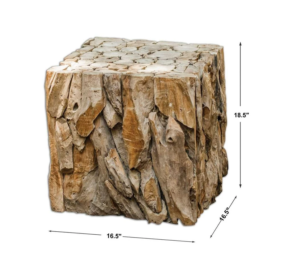 Natural Teak Root Wood Bunching Cube Accent Table Uttermost 25592 - Image 3 of 3