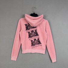 Juicy Couture Hoodie Womens Large Pink Velour Scottie Dog Logo Crest Graphic Y2K