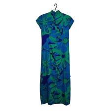 Vintage Liberty House Hawaiian Dress Size 10 Blue Green Floral Maxi Short Sleeve