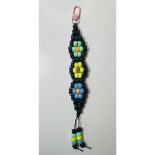 Handmade Beaded Keychain Charm   Colorful Floral Pony Bead Design  Bag Accessory