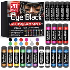 Eye Black Stick 20 Pack, 12 Colors for Football, Baseball  Softball