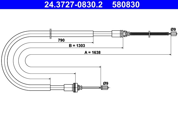 Rear ATE 24.3727-0830.2 Cable Pull, parking brake for PEUGEOT