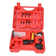 Brake Bleeder Kit with Hand Vacuum Pump with Gauge Adapters Automotive red