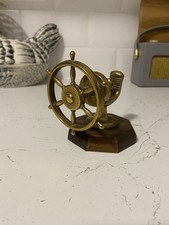 Vintage Mid Century Brass & Wood Ships Wheel Nutcracker Nautical