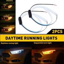2 x 60CM For Headlight LED DRL Light Amber Sequential Flexible Turn Signal Strip