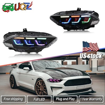 Full LED Headlights W/Sequential Turn Light For Ford Mustang 2018-2023 RGB Lamp