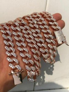 Authentic Mens Miami Cuban Link 15mm Chain 14k Rose Gold Plated 925 Silver CZ