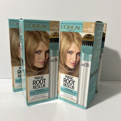 4x L'Oreal Magic Root Rescue 10 Minute Root Coloring Kit 8 Matches Medium Blonde