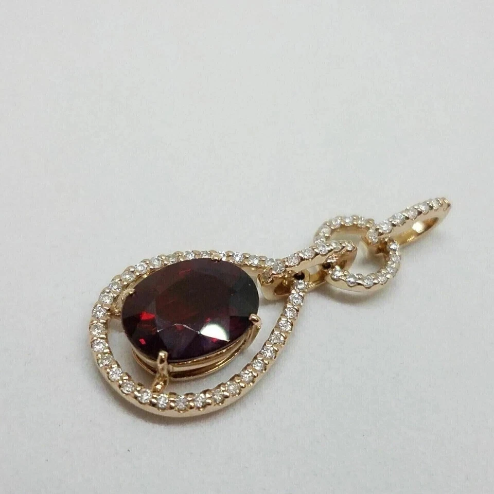 4 Kt Ovalschliff simulierter Granat Damen Hochzeit Anhänger 14 K Weißgold pla... - Bild 4 von 4