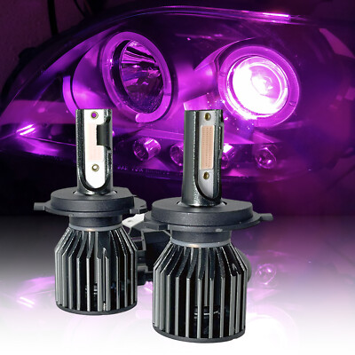 2x H4 9003 LED Headlight Bulb COB Chip Bright Pink Purple Light Hyundai Accent