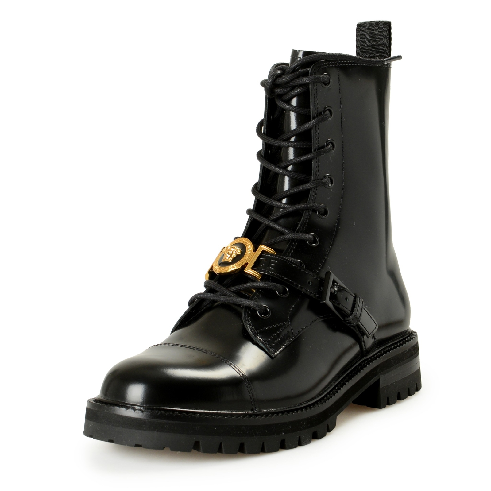 Мужские черные кожаные ботинки Versace Gold Medusa Combat Motorcycle Boots из золотистой кожи размер обуви US 6 IT 39 91390₽