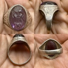 Ancient Roman Old Amethyst Stone King Roman Solid Silver Seal Ring