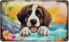 Tin Metal Signs Bernard Plaque St Bernard Cute Funny Peeking Dog Puppy Porch Dec