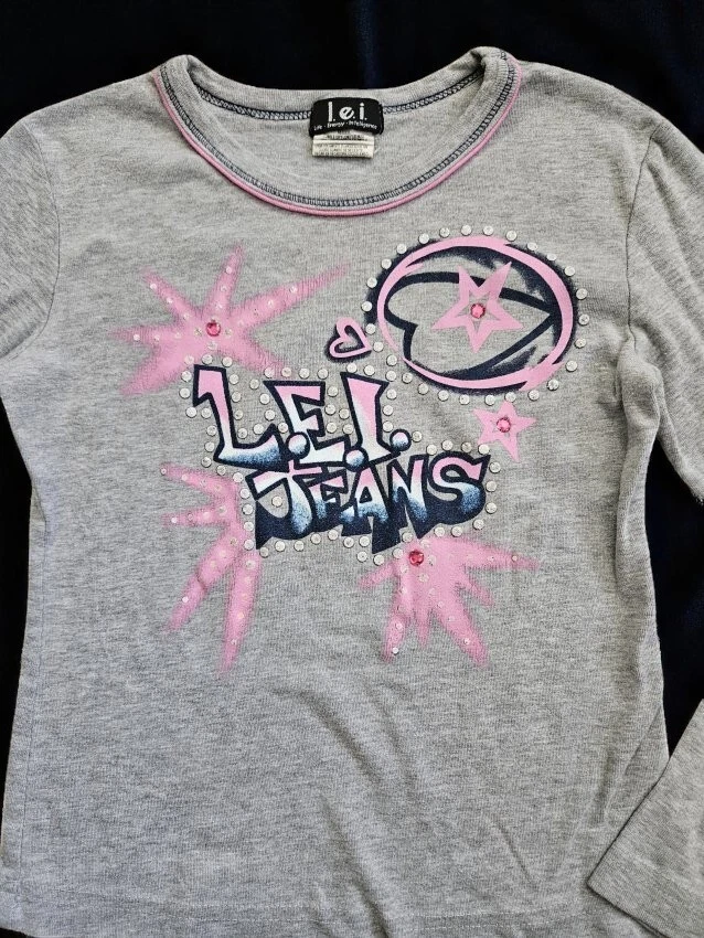 * L.E.I. Top gris brillante manga larga niñas talla 7-8 Foto 2 de 3