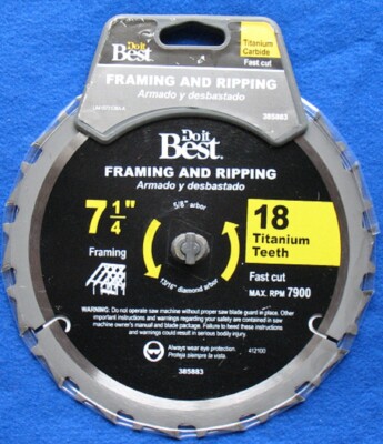 Do It Best 385883 7-1/4''18T Fast Cut Framing Ripping Titanium Circular Saw Blade