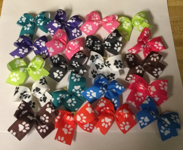 Medium size Paw Print Dog Bows Dog Grooming Bows Handmade USA Top