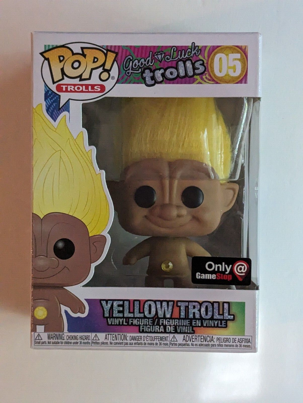 En Oferta Funko Pop Trolls #05 Amarillo Troll Cabello Botón Vientre Solo Gamestop Exclusivo Nuevo