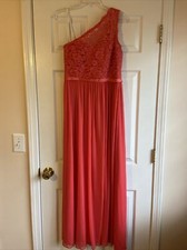 Davids Bridal Size 10 Dress Long One Shoulder Salmon Pink Coral
