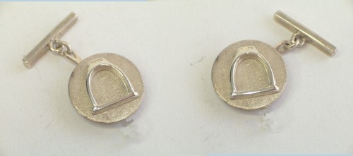 Boutons de Manchette Avec Support en Argent 925 - Chemise - Cheval - Équitation - Photo 1 sur 3