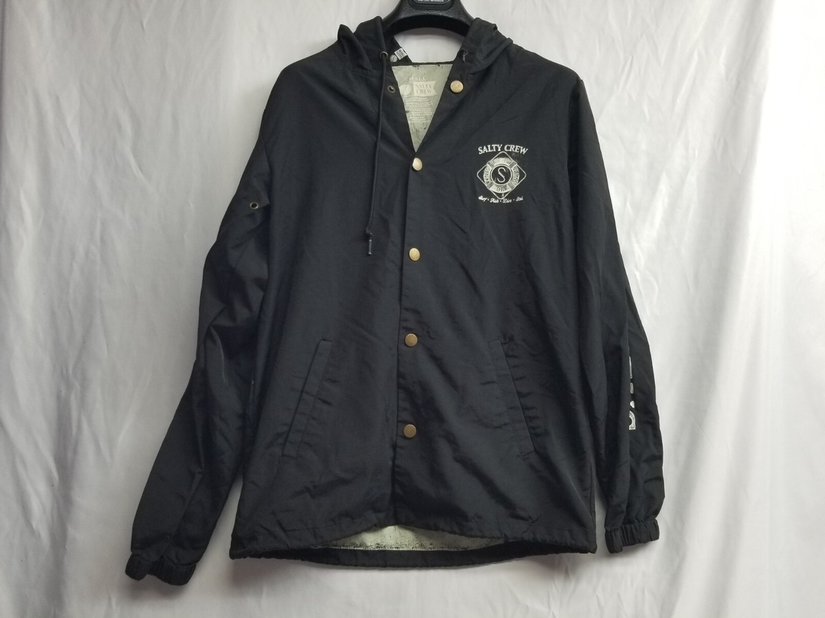 Salty Crew Windbreaker Jacket Black Marlin Club Graphic Nylon Size