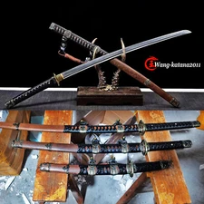 3PCS Japanese Katana/Wakizashi/Tanto Swords Set Clay Tempered Tachi Folded Steel
