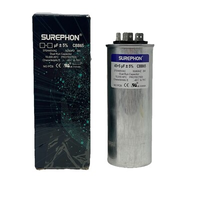 SUREPHON CBB65 Run Capacitor for ac 45/10 uf 45+10 MFD Dual 370-440 Volt, Works 