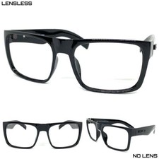 Uomo Classico Rétro Spesso Quadrato Nero senza Lenti Occhiali solo Montatura