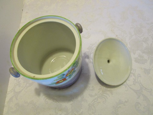 Ancien POT A BISCUITS BISCUITS PORCELAINE LUSTRE TAKITO peint main Japon années 30 - Photo 5/12