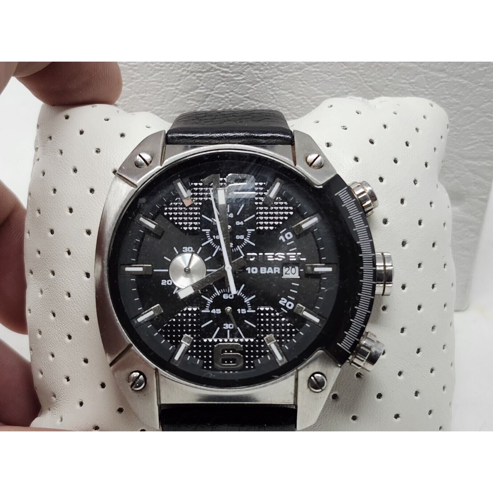 Diesel Overflow Mens Watch Silver/Black, Leather Band