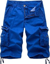 Men's Cargo Shorts Military Style Loose Fit Multi Pockets Cotton Casual Knee Len