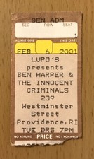 2001 BEN HARPER & THE INNOCENT CRIMINALS PROVIDENCE R.I. CONCERT TICKET STUB