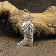Sterling Silver Cowboy Boot Intricately Stamped Keychain