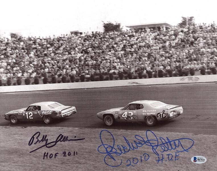BOBBY ALLISON & RICHARD PETTY DUAL SIGNED 11x14 PHOTO + HOF RARE BECKETT BAS 