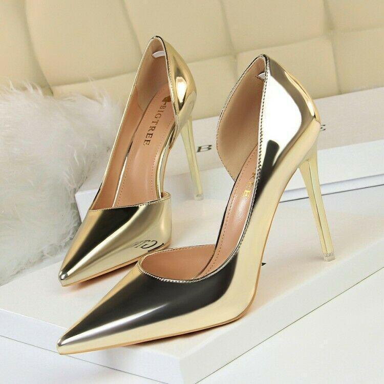 Women Patent Leather High Stiletto Heels Pumps Pointed Toe Party Nightclub Shoes