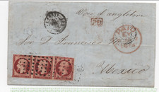 FRANCE Scott #21 RARE Strip of 3 on Cover to Mexico, APEX Cert Dec 30, 1853