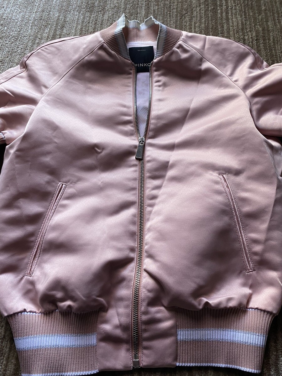 PINKO Jacket Short Sleeve Size Silky Pink Romey Varsity Bomber Jacket
