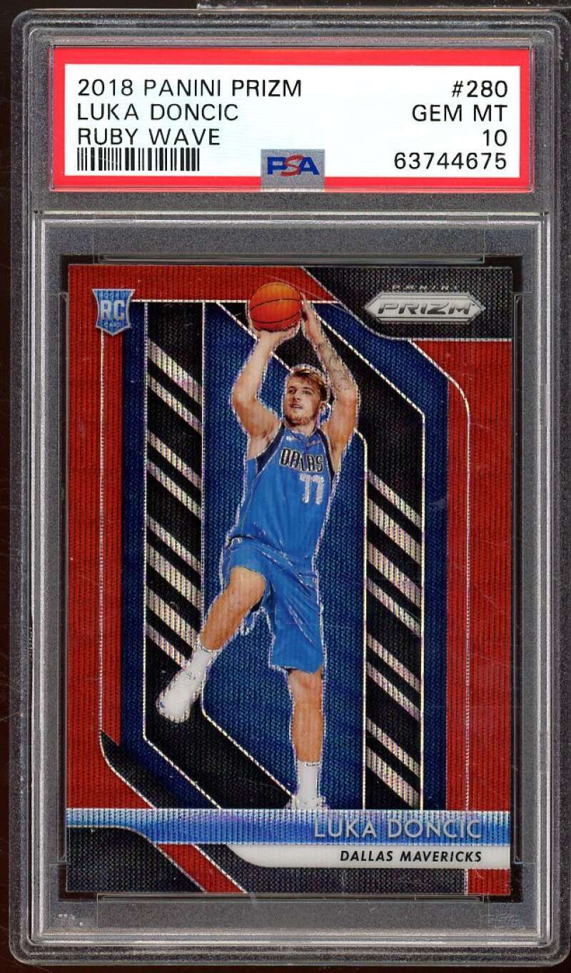 Luka Doncic Rookie Card 2018-19 Panini Prizm Ruby Wave #280 PSA 10