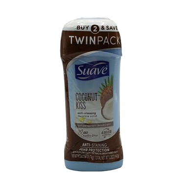 Suave Coconut Kiss Antiperspirant Deodorant Stick 2.6 oz Twin Pack