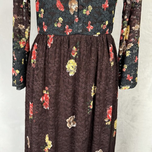 Robe midi neuve Suzanne Betro dentelle florale taille M marron boho terreux neutre col V - Photo 5/18